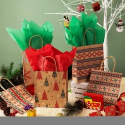 24pcs Christmas Assorted Prints Kraft Gift Bags