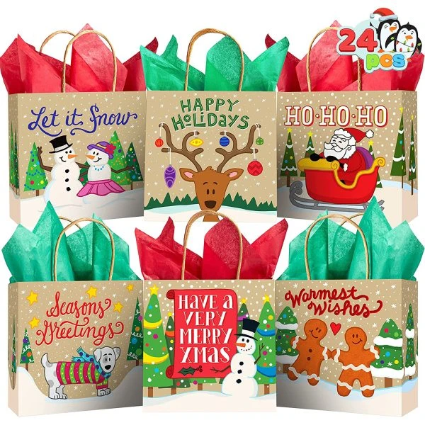 24pcs Christmas Kraft Paper Goodie Gags With Handle 4 24pcs Christmas Kraft Paper Goodie Gags With Handle - Image 2