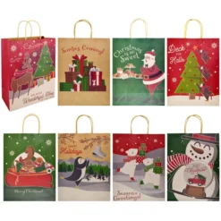 24pcs Kraft Paper Christmas Gift Bags With Twine Handles