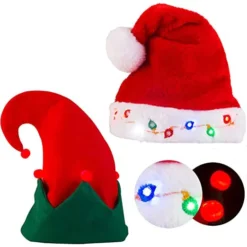 2pcs Christmas Light Up Red Plush Santa Hat