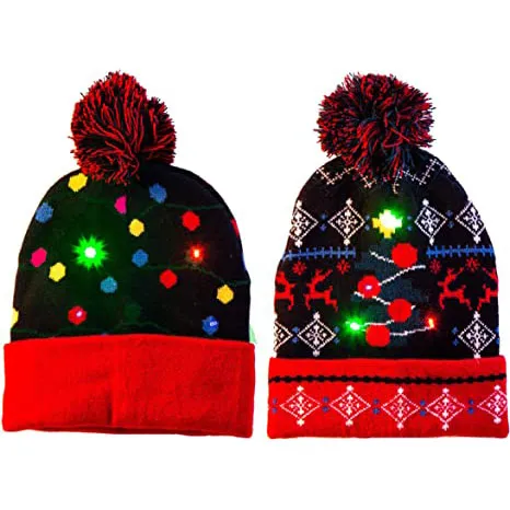 2pcs LED Light Up Christmas Knitted Beanies 4 2pcs LED Light Up Christmas Knitted Beanies - Image 2