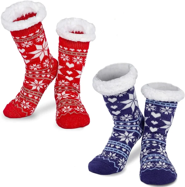 2pcs Womens Christmas Fleece Soft Slipper Socks 3 2pcs Womens Christmas Fleece Soft Slipper Socks