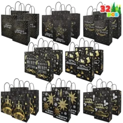 32pcs Black & Gold Christmas Treat Bags -Christmas Favors Shop 32Pcs Black amp White Gold Foil Christmas Paper Gift Bags 7 result 600x600 1