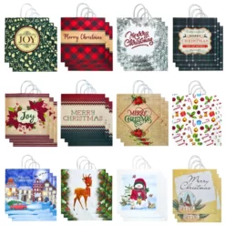 24pcs Christmas Kraft Paper Gift Bags W/ Twine Handles