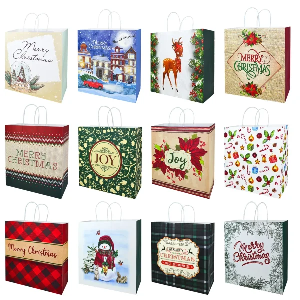 24pcs Christmas Kraft Paper Gift Bags W/ Twine Handles 5 24pcs Christmas Kraft Paper Gift Bags W/ Twine Handles - Image 3