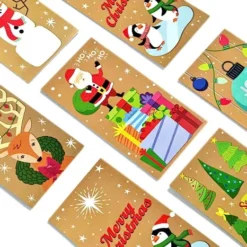 36pcs Kraft Paper Christmas Greeting Money Cards -Christmas Favors Shop 36Pcs Kraft Paper Christmas Holiday Greeting Cards and Money Holder 5
