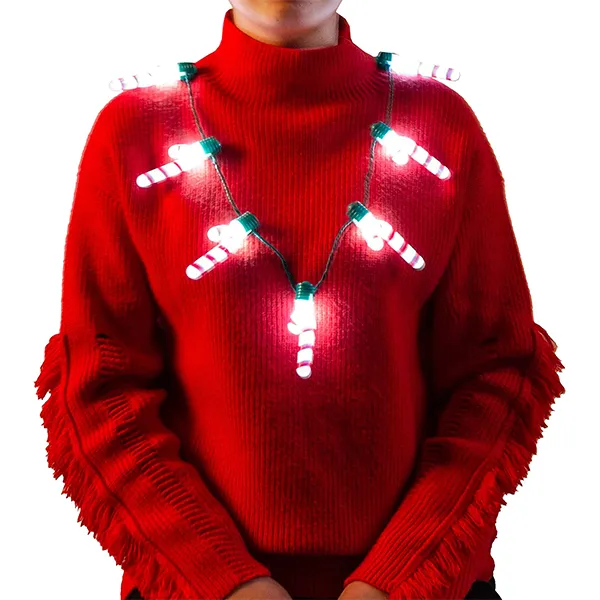 3pcs Christmas Light Up Candy Cane Necklace 5 3pcs Christmas Light Up Candy Cane Necklace - Image 3