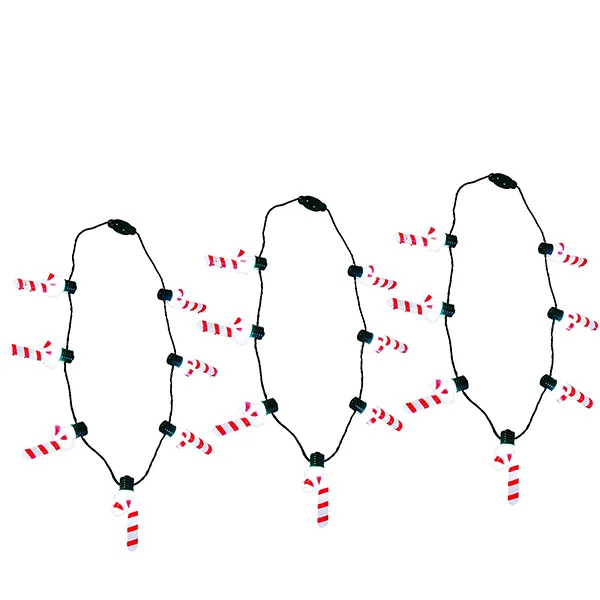3pcs Christmas Light Up Candy Cane Necklace 3 3pcs Christmas Light Up Candy Cane Necklace