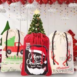 3pcs Burlap Christmas Santa Sack Gift Bags