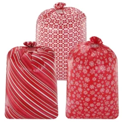 3pcs Oversized Red Plastic Gift Bags With Gift Tags