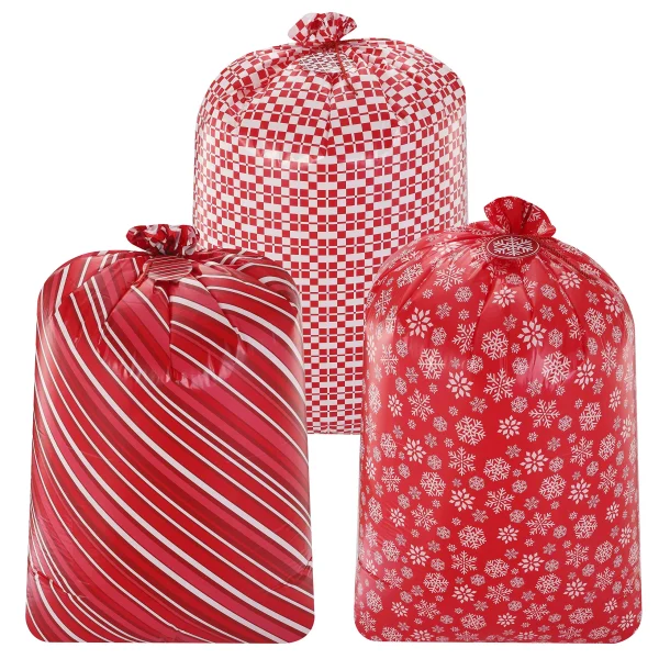 3pcs Oversized Red Plastic Gift Bags With Gift Tags 3 3pcs Oversized Red Plastic Gift Bags With Gift Tags