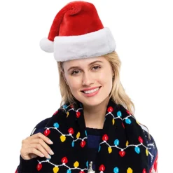 3Pcs Santa Hats With White Plush Trim And Red Velvet -Christmas Favors Shop 3Pcs Santa Hats With White Plush Trim And Red Velvet 2