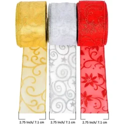 3pcs Thick Christmas Ribbon 2.75in -Christmas Favors Shop 3pcs Thick Christmas Ribbon 2 2