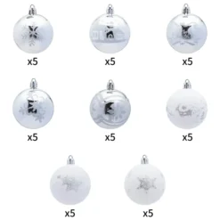 40pcs Christmas Ball Ornaments With Glitter Print 2.36in -Christmas Favors Shop 40ct Contrast Color Silver White 2 result 600x600 1