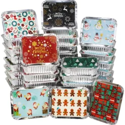 40pcs Christmas Foil Containers With Lid