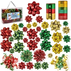 47pcs Christmas Gift Wrapping Assorted Gift Ribbon Bow