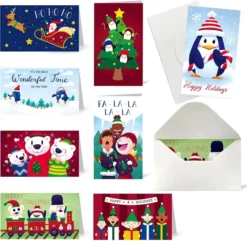 48Pcs Christmas Colored Print Bear Gift Card Holder With Envelopes