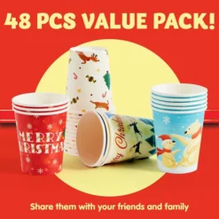 48pcs Christmas Disposable Paper Cups 9oz -Christmas Favors Shop 48Pcs Christmas Paper Cup 9 oz with Holiday Design 2 600x600 1