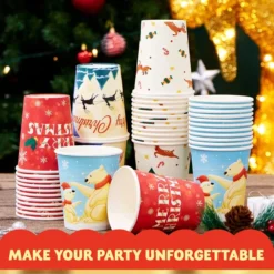 48pcs Christmas Disposable Paper Cups 9oz -Christmas Favors Shop 48Pcs Christmas Paper Cup 9 oz with Holiday Design 6 600x600 1