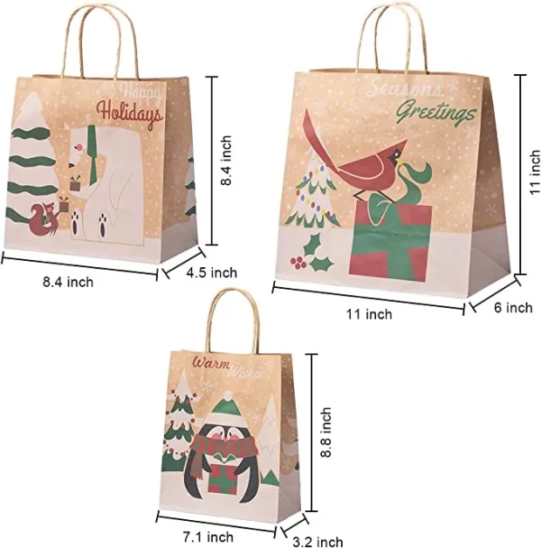 48pcs Assorted Prints Christmas Kraft Gift Bags 8 48pcs Assorted Prints Christmas Kraft Gift Bags - Image 6