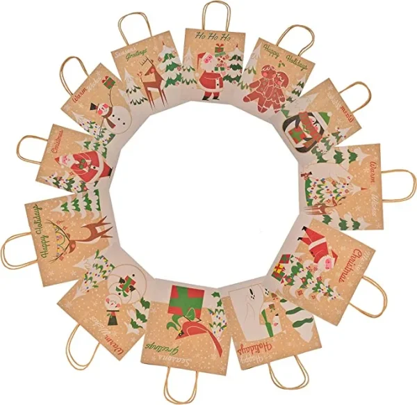 48pcs Assorted Prints Christmas Kraft Gift Bags 6 48pcs Assorted Prints Christmas Kraft Gift Bags - Image 4