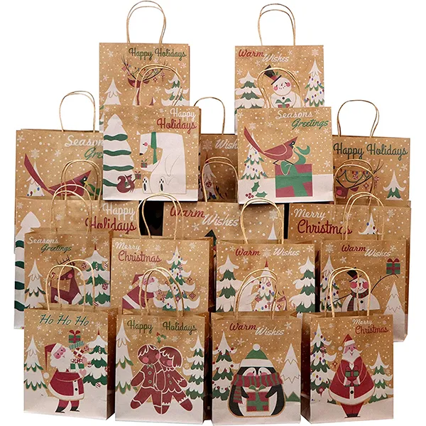 48pcs Assorted Prints Christmas Kraft Gift Bags 4 48pcs Assorted Prints Christmas Kraft Gift Bags - Image 2