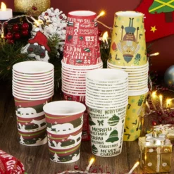 48pcs Paper Disposable Christmas Cups 9oz