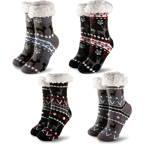 4pcs Deer Pattern Christmas Slipper Socks 4 4pcs Deer Pattern Christmas Slipper Socks - Image 2