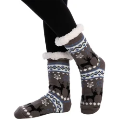 4pcs Deer Pattern Christmas Slipper Socks 12 4pcs Deer Pattern Christmas Slipper Socks -Christmas Favors Shop 4pcs Deer Pattern Christmas Slipper Socks 4