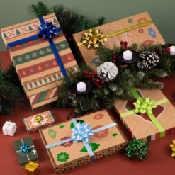 50pcs Gold Green And Blue Christmas Gift Bows