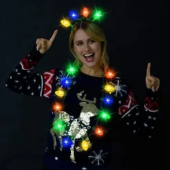 6pcs Christmas Light Up Headbands And Necklace