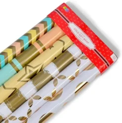 6 Rolls Gold Print Wrapping Paper 13 6 Rolls Gold Print Wrapping Paper -Christmas Favors Shop 6 Rolls Gold Print Wrapping Paper 6 600x607 1