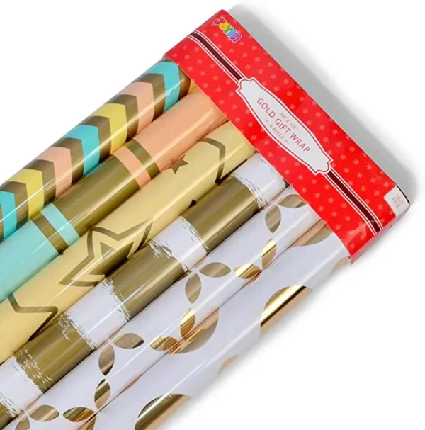 6 Rolls Gold Print Wrapping Paper 8 6 Rolls Gold Print Wrapping Paper - Image 6