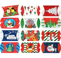 60pcs Christmas Pillow Boxes With 12 Colorful Designs