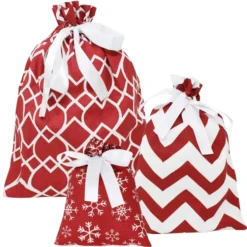 6pcs Elegant Red Christmas Fabric Gift Bags