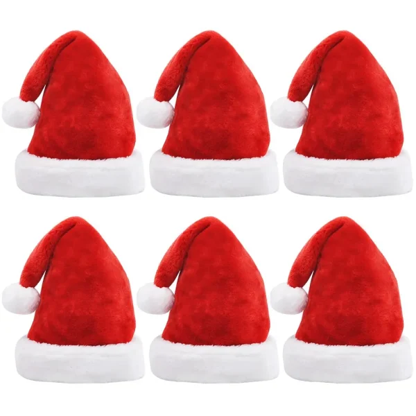 6Pcs Santa Hats With White Plush Trim And Red Velvet 3 6Pcs Santa Hats With White Plush Trim And Red Velvet