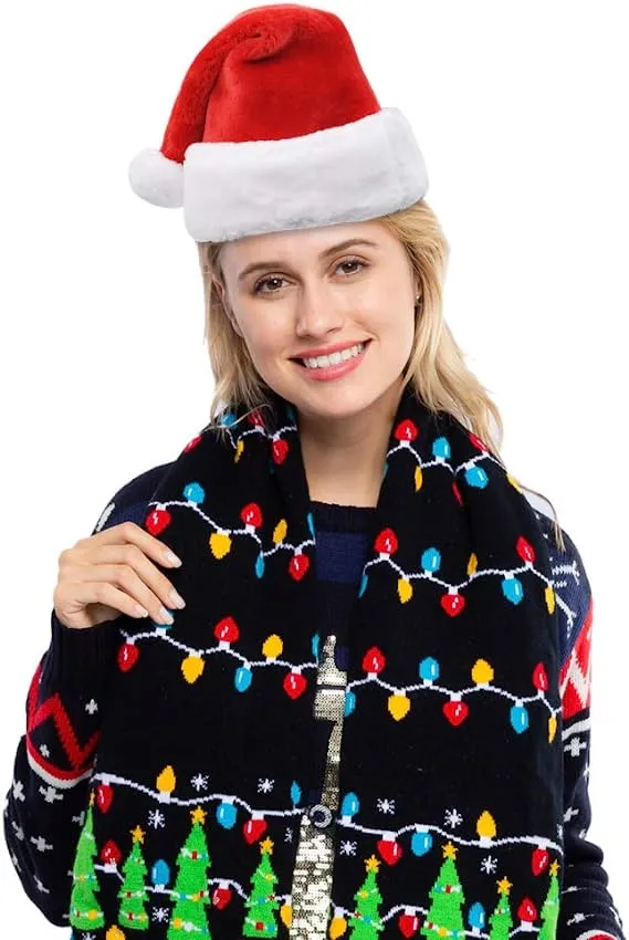 6Pcs Santa Hats With White Plush Trim And Red Velvet 4 6Pcs Santa Hats With White Plush Trim And Red Velvet - Image 2