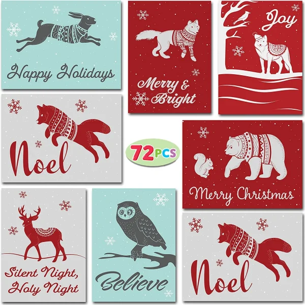 72pcs Christmas Animal Greeting Cards With Envelopes 4 72pcs Christmas Animal Greeting Cards With Envelopes - Image 2