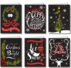 72pcs Christmas Artistic Black Collection Holiday Greeting Cards