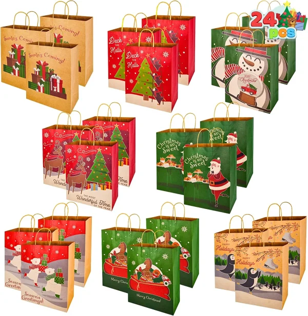 24pcs Kraft Paper Christmas Gift Bags With Twine Handles 4 24pcs Kraft Paper Christmas Gift Bags With Twine Handles - Image 2