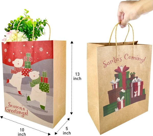 24pcs Kraft Paper Christmas Gift Bags With Twine Handles 7 24pcs Kraft Paper Christmas Gift Bags With Twine Handles - Image 5