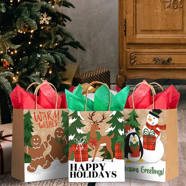 24pcs Christmas Kraft Paper Goodie Bags 3 24pcs Christmas Kraft Paper Goodie Bags