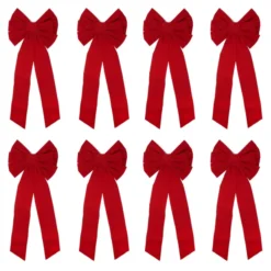 8pcs Christmas Red Velvet Bow Tie Decoration