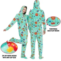Adult Hooded Fleece Christmas Pajama One Piece -Christmas Favors Shop Adult Green Christmas Cartoon Onesie 3 result 600x600 1