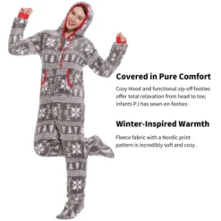 One Piece Hooded Flannel Christmas Pajamas -Christmas Favors Shop Adult Grey Snowflake Onesie 2 result 600x600 1