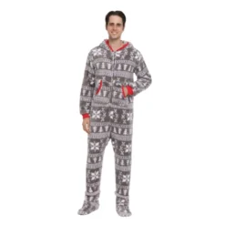One Piece Hooded Flannel Christmas Pajamas -Christmas Favors Shop Adult Grey Snowflake Onesie 4 result scaled 600x600 1