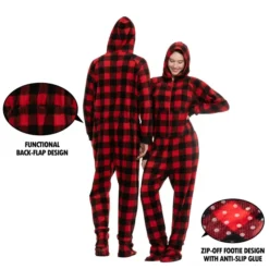 Hooded One Piece Fleece Christmas Pajamas -Christmas Favors Shop Adult Red Buffalo Onesie 3 result 600x600 1