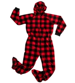 Hooded One Piece Fleece Christmas Pajamas -Christmas Favors Shop Adult Red Buffalo Onesie 5 result 600x662 1