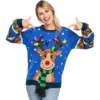 Womens LED Reindeer Light Up Ugly Christmas Sweater -Christmas Favors Shop Adult Reindeer Ugly Blue Sweater with Light Bulbs 6