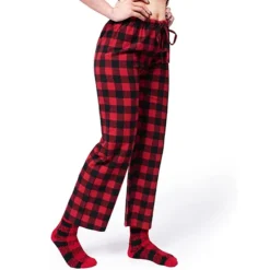 Buffalo Plaid Matching Family Pajamas With Socks -Christmas Favors Shop Christmas Black and Red Buffalo Plaid Pants L 7